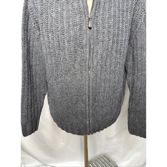Sundance Wool Cardigan Sweater Men's Large Grey Cable Knit Zip Front Mock Collar - Picture 4 of 7
